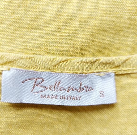 Bellambia Linen Peasant Top Small Yellow Airy Puff Balloon Sleeves Elastic Cuffs - Picture 7 of 7